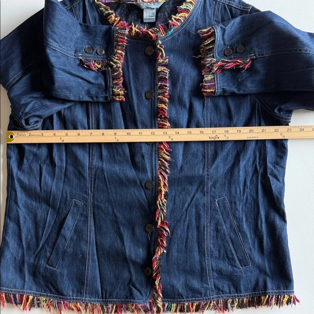 Koret Denim Jacket Fringe Trim Indigo Boho Jean Jacket Womens XL